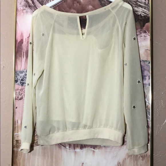 CREAM CHIFFON EMBROIDERED BLOUSE W ATTACHED CAMI - Picture 4 of 6